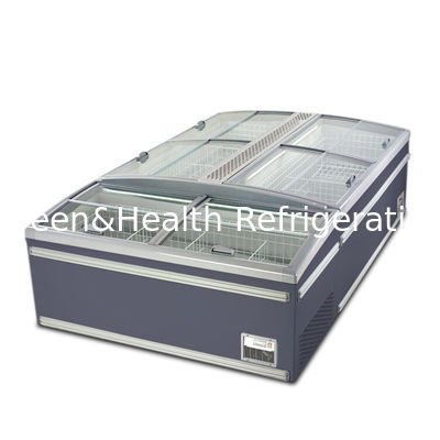 Horizontal Glass Stainless Steel Commercial Island Freezer For Frozen Products