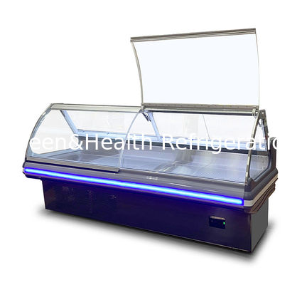 Curved Glass Horizontal Commercial Storage Display Fresh Meat Storage Freezer Fridge