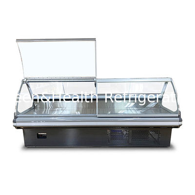 Flip Up Curved Glass Open Style Cooked Food Store Refrigerated Display Freezer