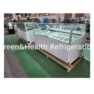 Curved/Right Angled Glass Stainless Steel Ice Cream Display Freezer Fridge
