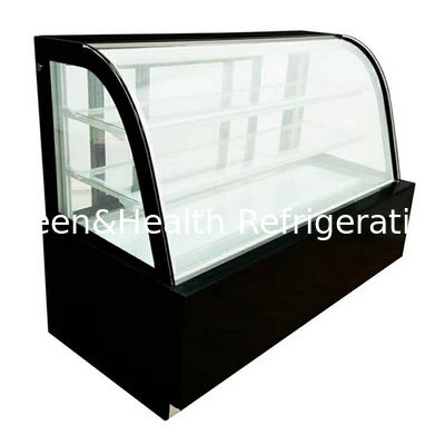 Curved Glass Stainless Steel Cake Display Freezer with Multiple Shelves for Commercial Use