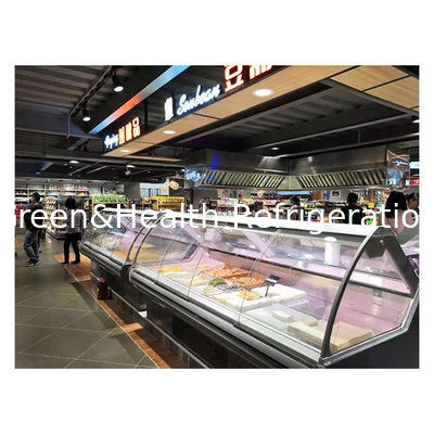 Lower Unit Curved Transparent Glass Cooked Food Refrigeration And Freezing Display Cooked Food Freezer