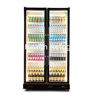 Supermarket Commercial Two Glass Doors Multiple Adjustable LED Lights Beverage Display Freezer