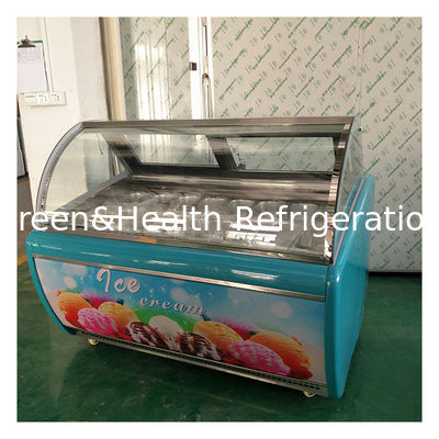 Factory Direct Curved Glass 16 Tray Ice Cream Display Freezer with Adjustable Thermostat