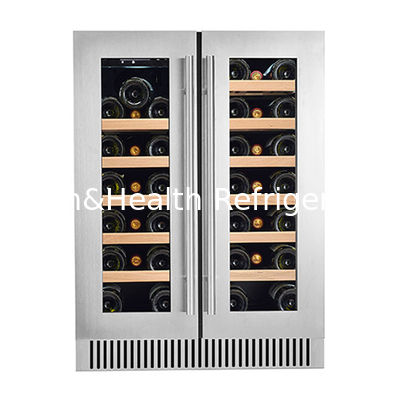 ETL Certificate 68 Bottles Two Glass Doors Two Independent Temperature Zones Oak Wood Shelves Red Wine Storage Refrigerated Freezer