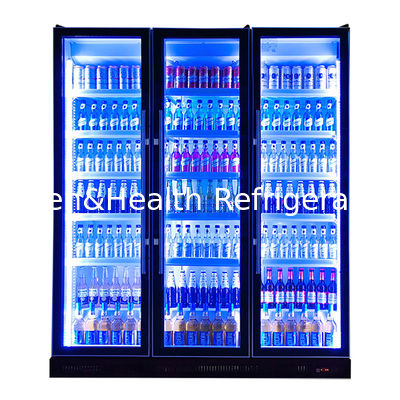 Three Glass Doors Commercial Multiple LED Lights Beverage Refrigeration Display Fridge