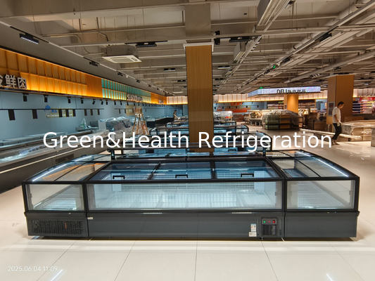 Supermarket Island Freezer Panoramic Glass Freezer Auto-Defrost Island Freezer With LED Lighting