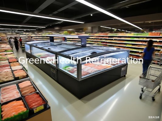 Sliding Panoramic Glass Door Supermarket Island Freezer Big capacity Chest Freezer For Frozen Food Display