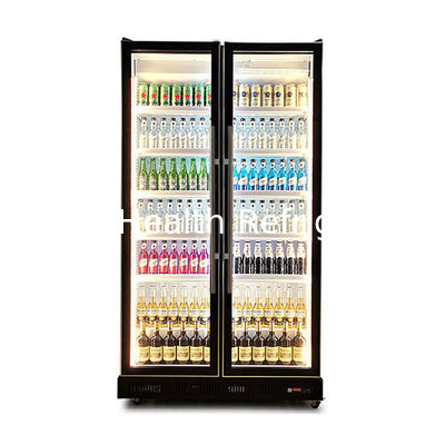 Multiple LED Lights Two Glass Doors Beverage And Alcohol Refrigeration Display Freezer