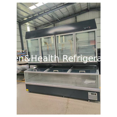 Island Display Cabinet For Supermarkets With Refrigeration On The Top And Freezing At The Bottom