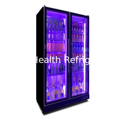 Vertical Two Glass Doors Multiple LED Lights Wine And Beverage Refrigeration Display Freezer