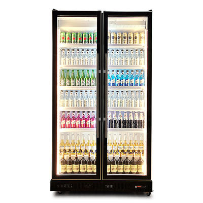 Two Defogging Glass Doors Vertical Multiple Lighting Beverage Refrigeration Display Freezer