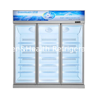 Vertical Three Glass Doors Freezer For Food Storage And Display In The Upper Unit