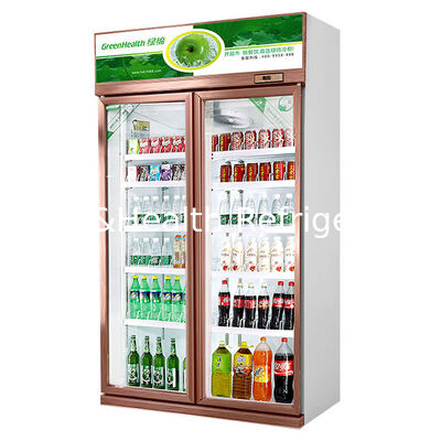 Double Glass Door Beverage Display Cooler with Auto Defrost and 1154L Volume for Commercial Use