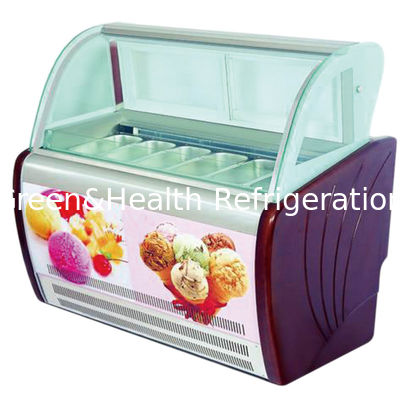 Curved Glass 6 Containers Ice Cream Scoop Display Freezer Cabinet With T5 / LED Light