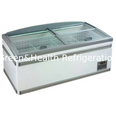 Eco Friendly Sliding Door Display Island Freezer For Supermarket / Canteens