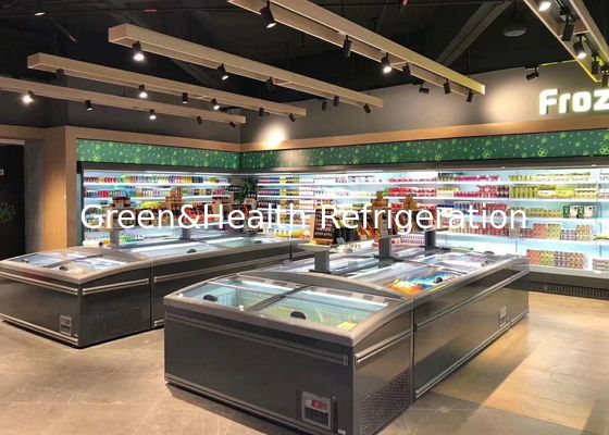 Frozen Food Sliding Door Commercial Display Freezer Combo Island Freezer