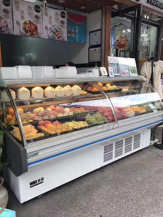 Deli Food Curved Glass Meat Display Refrigerated Case Dynamic Cooling